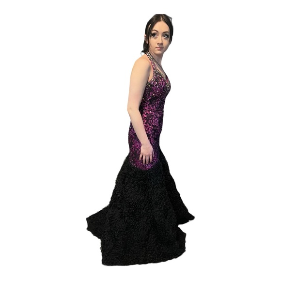 Johnathan Kayne Purple Black Lace Halter Goth Prom Wedding Dress Gown 2 edgy - Picture 8 of 15